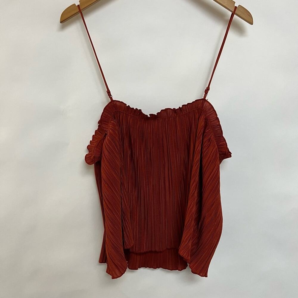 Madewell Pleated Tank Top Rust Orange Spaghetti Strap Plisse Flowy Size XL - Picture 3 of 6